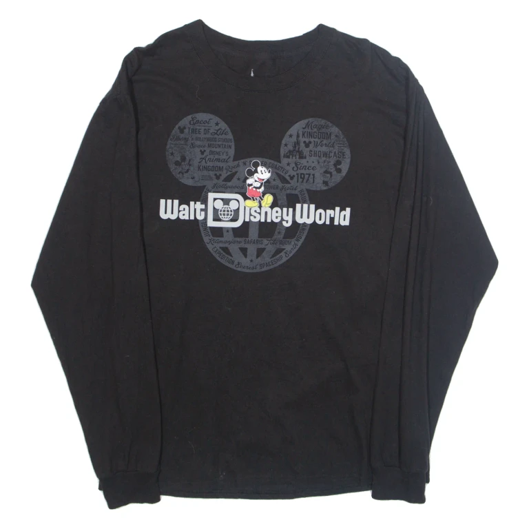 DISNEY Mens T-Shirt Black Long Sleeve USA L