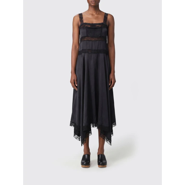 Asymmetric Silk Midi Dress with Lace Inserts (A1030668099)