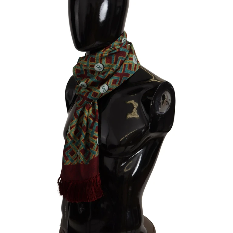 Dolce & Gabbana Multicolor Dg Logo Shawl Warm Neck Wrap Fringe Scarf Silk - Men