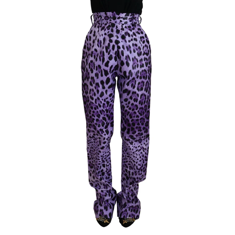 Dolce & Gabbana Purple Leopard Print High Waist Pants Cotton Elastane - Women