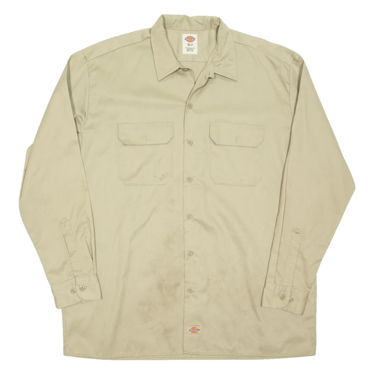 DICKIES Tall Mens Worker Shirt Beige Long Sleeve XL