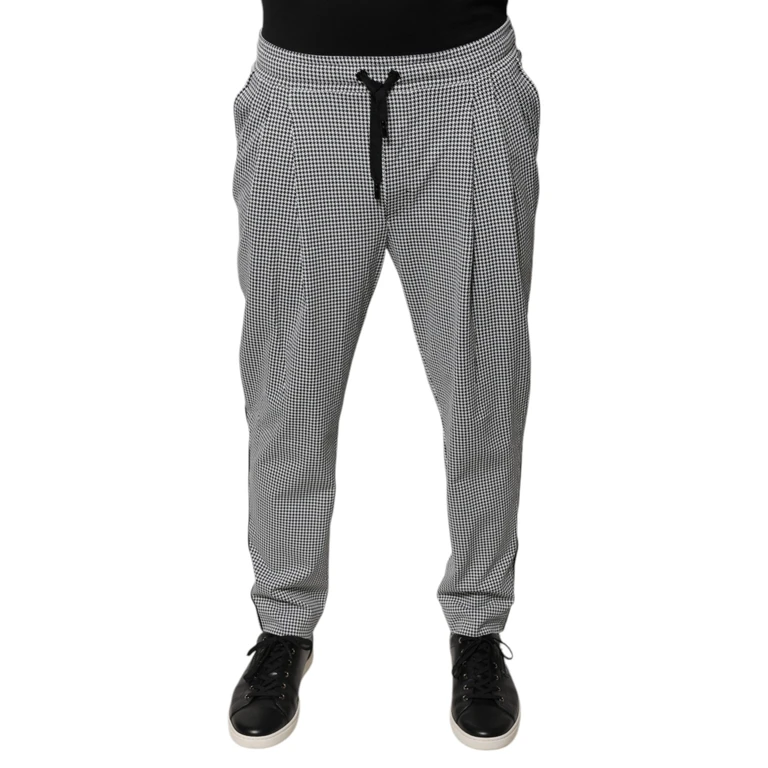 Black White Houndstooth Skinny Dress Pants And Nylon Elastane - Men