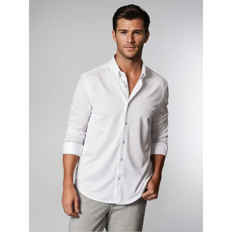Classic White Long Sleeve Button Down Tech Shirt