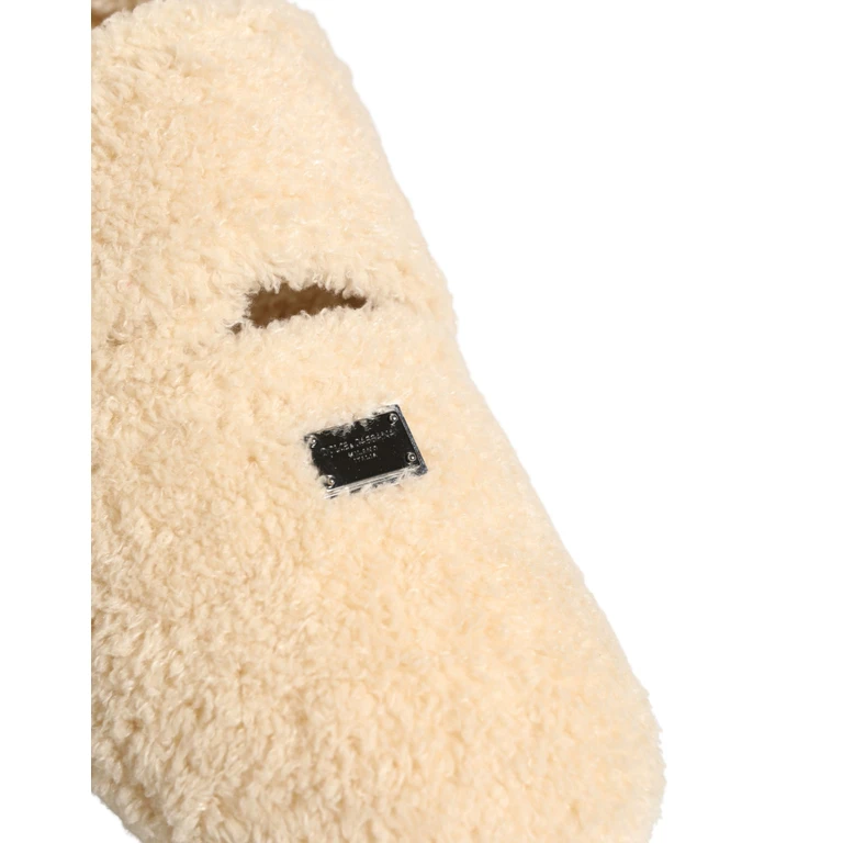 Dolce & Gabbana Beige Faux Fur Flats Men Slides Sandals Shoes - Men