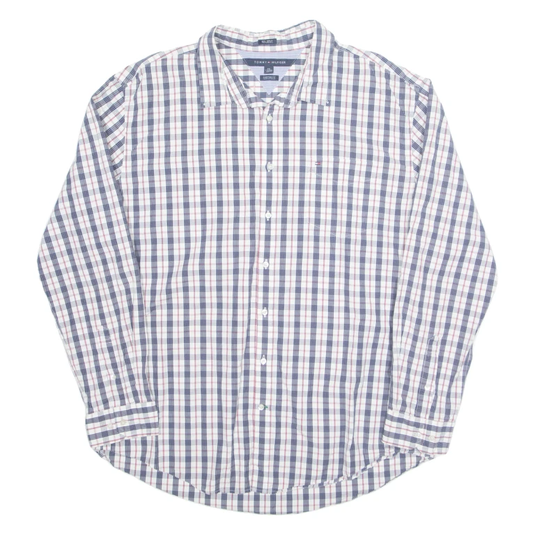 TOMMY HILFIGER Mens Shirt Blue Plaid Long Sleeve 2XL