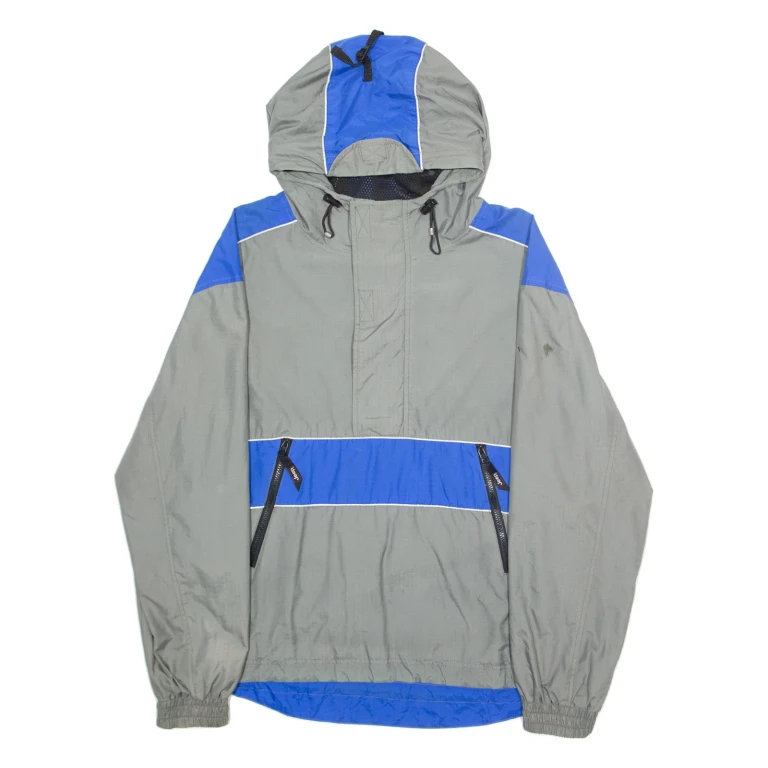 JEEP Mens Pullover Jacket Grey Nylon Hooded Colourblock M