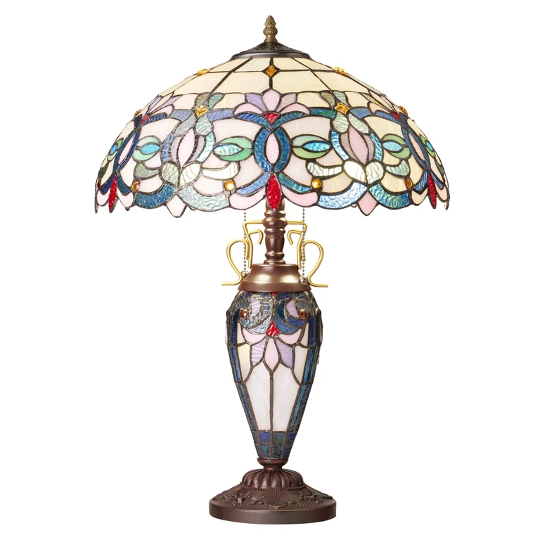 18" Tiffany Double Lit Table Lamp (White, Blue, Pink)