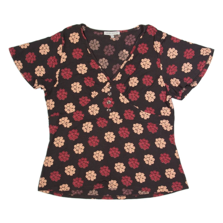 LAURA ASHLEY Womens Printed Top Black V-Neck Floral UK 18