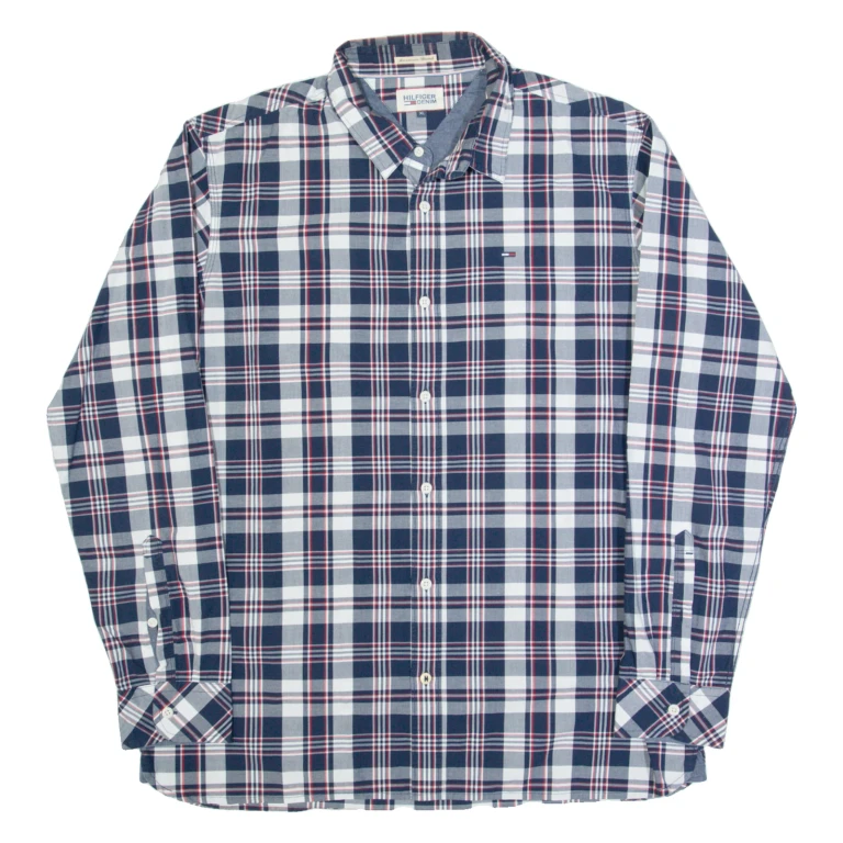 HILFIGER DENIM Mens Shirt Blue Check Long Sleeve XL