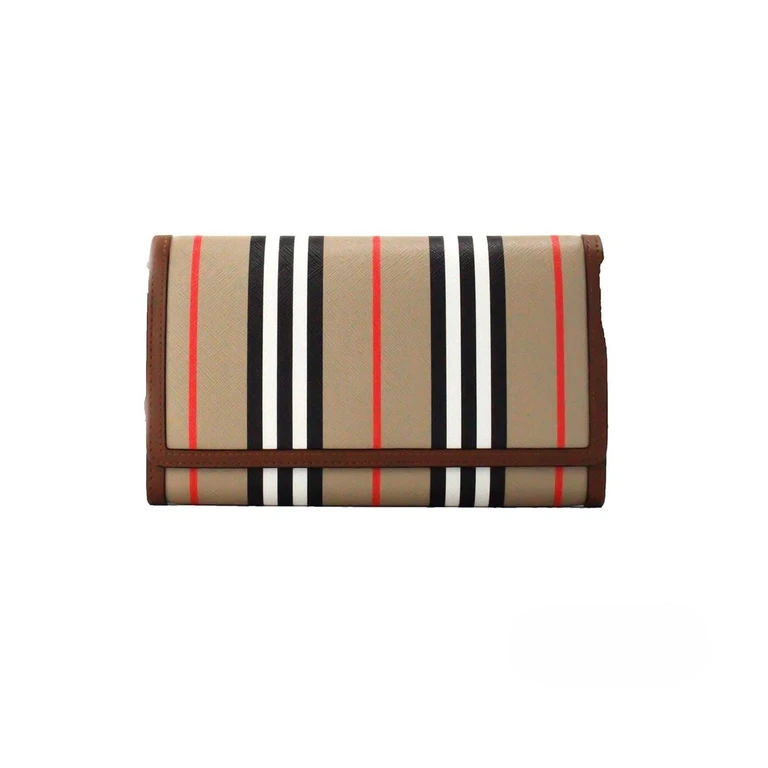 Burberry Hannah Icon Stripe Archive Tan E-Canvas Leather Wallet Crossbody Bag Gold - Women