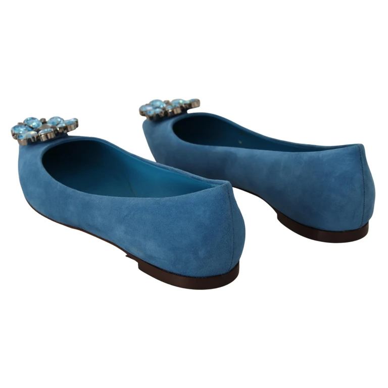 Dolce & Gabbana Blue Suede Crystals Loafers Flats Shoes Leather - Women