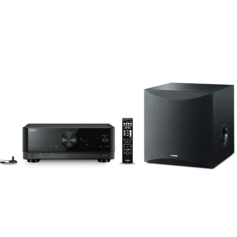 Yamaha Home Theater Bundle: RX-V4A 5.2-Channel AV Receiver + NS-SW100BL 10" 100W Subwoofer (Black) Bundle