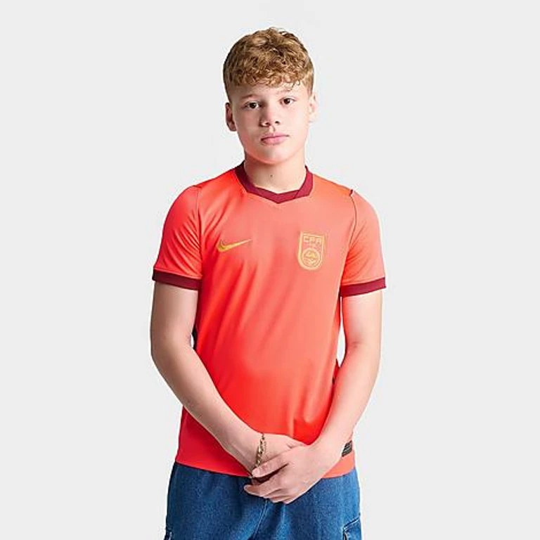 Nike Big Kids China 26 Stadium Home Dri-FIT Replica Soccer Jersey in Bright Crimson/Team Red/Yellow Ochre Size: XS