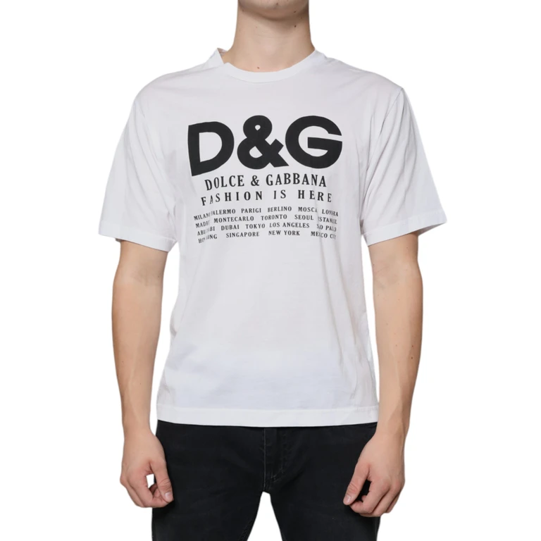 Dolce & Gabbana White Cotton Dg Logo Print Casual T-Shirt - Men