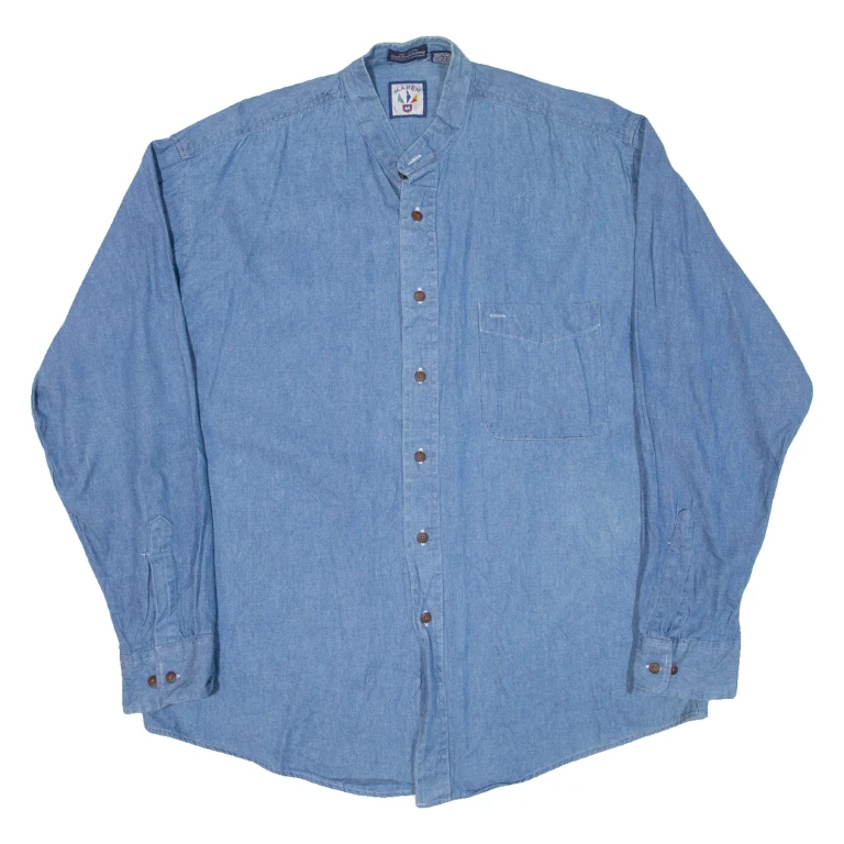 MAREH Mens Denim Shirt Blue Long Sleeve M