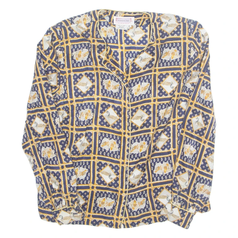 Womens Printed Blouse Blue Long Sleeve Crazy Pattern UK 10