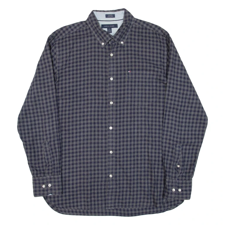 TOMMY HILFIGER Custom Fit Mens Shirt Grey Check Long Sleeve L