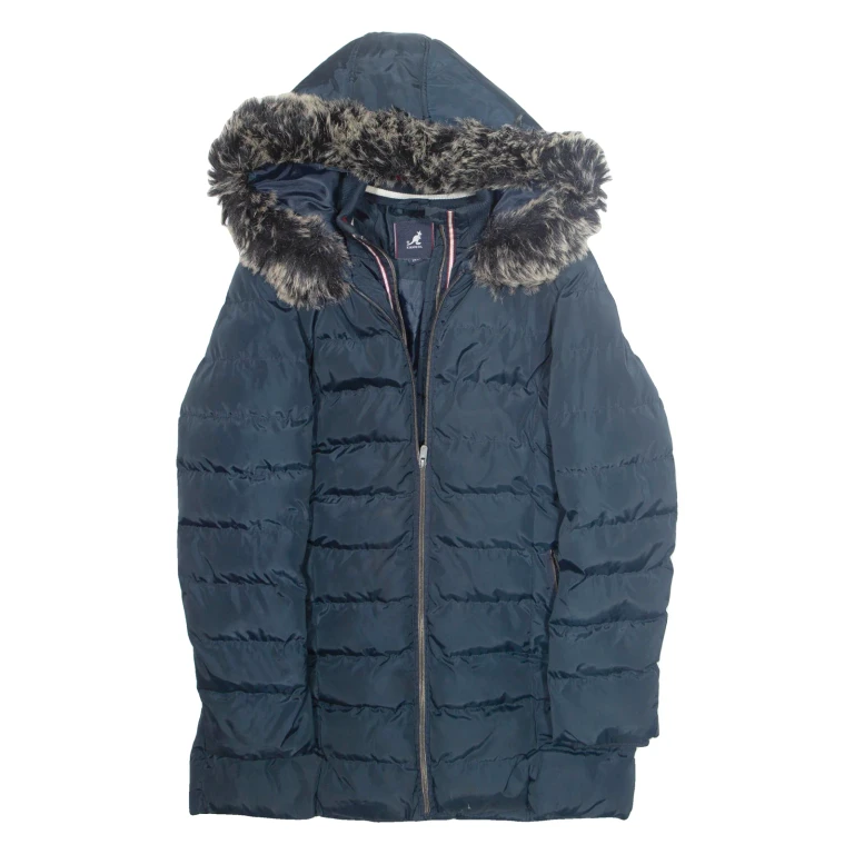 KANGOL Womens Parka Coat Blue Hooded S