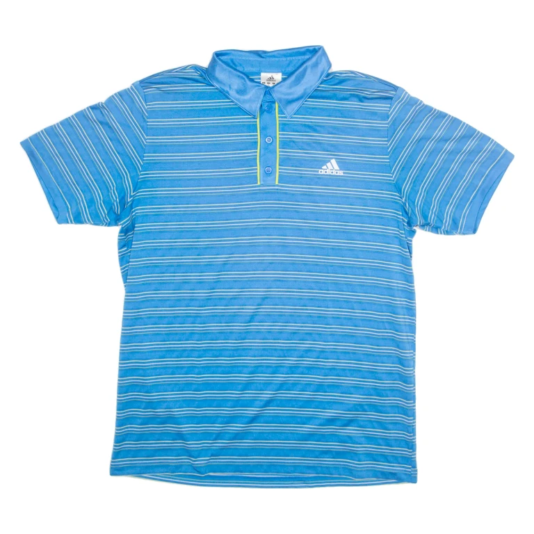 ADIDAS Stretch Mens Polo Shirt Blue Striped M