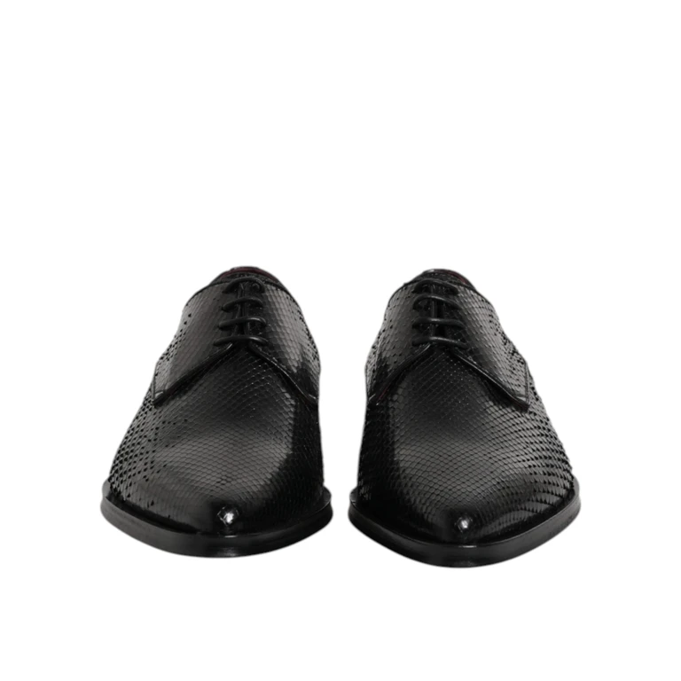 Black Leather Lace Up Dress Men Derby Shoes Python - Men