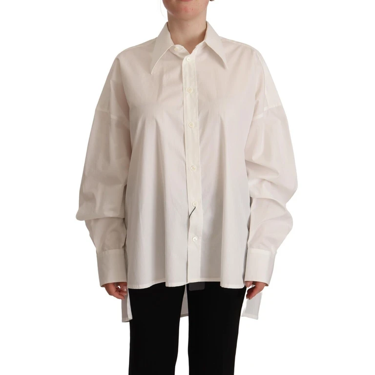 Dolce & Gabbana White Cotton Button Up Collared Long Sleeve Top - Women