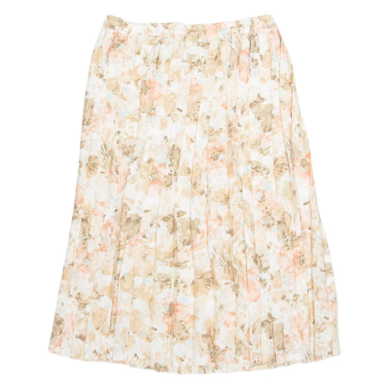 Womens Pleated Skirt Cream Knee Length Floral M