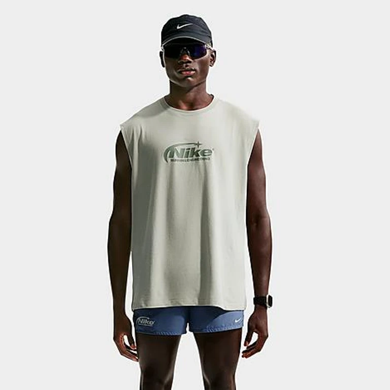 Nike Men's Dri-FIT Sleeveless Running T-Shirt in Spruce Fog/Silver Sage Size: Small