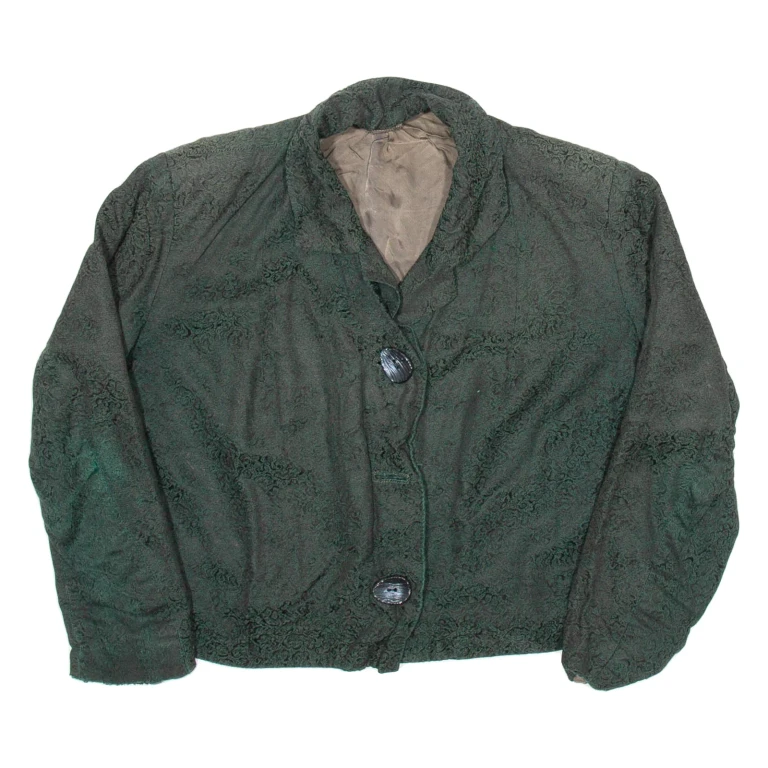 Cropped Womens Blazer Jacket Green 90s Floral S