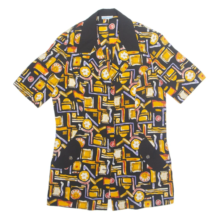 STONETEX Womens Printed Shirt Black Collared Viscose Crazy Pattern M