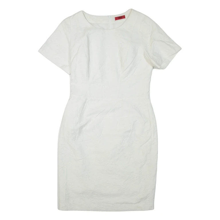 HUGO BOSS Womens Day Dress White Short Sleeve Short UK 10