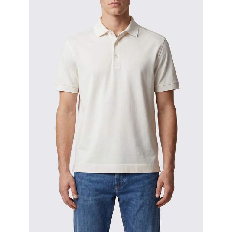 Short-Sleeved Polo Shirt in Cotton and Silk Blend with Ribbed Collar (UH341A3H786N01001)
