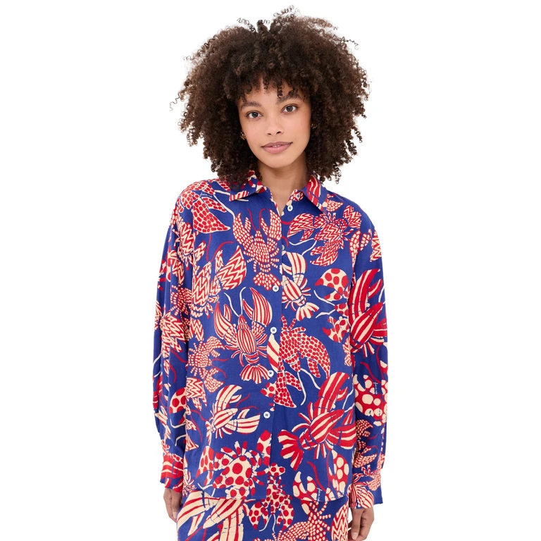 Lobster Button Down Shirt Red/Blue S