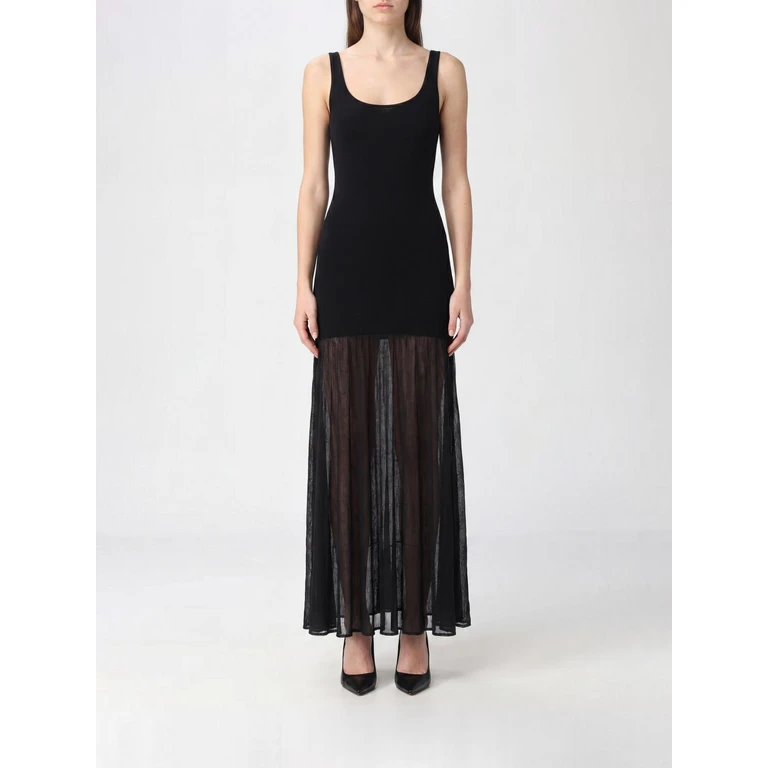 Long Knit Dress with Square Neckline and Off-the-Shoulder Design (251WRD0180YA0138001)