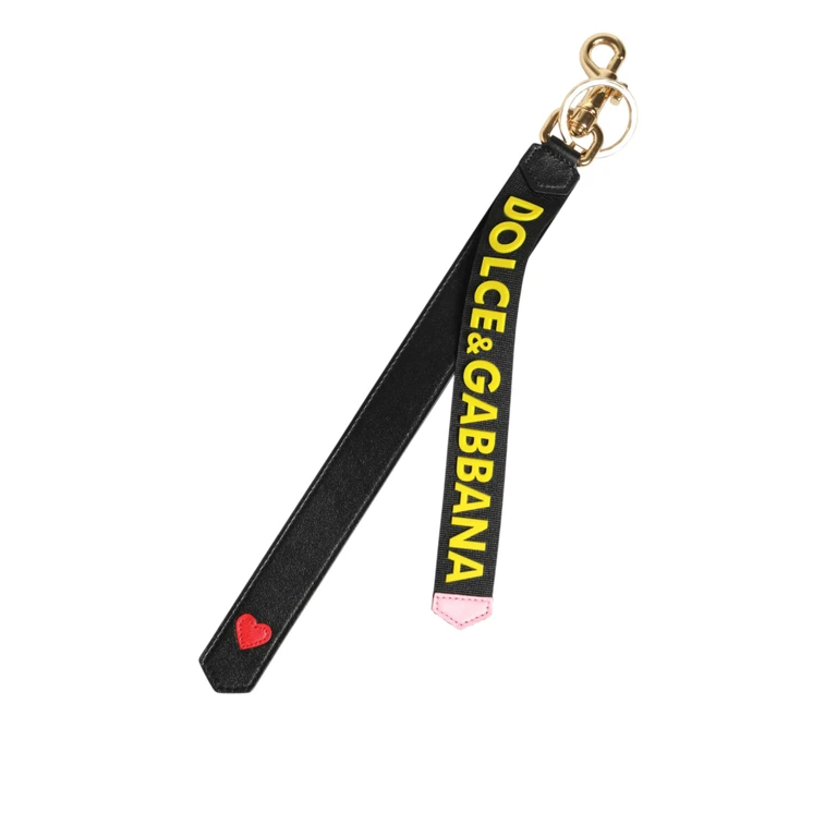 Dolce & Gabbana Black Yellow Logo Letaher Brass Holder Keychain Keyring Pl+zamak+steel+40lf Accessory - Unisex