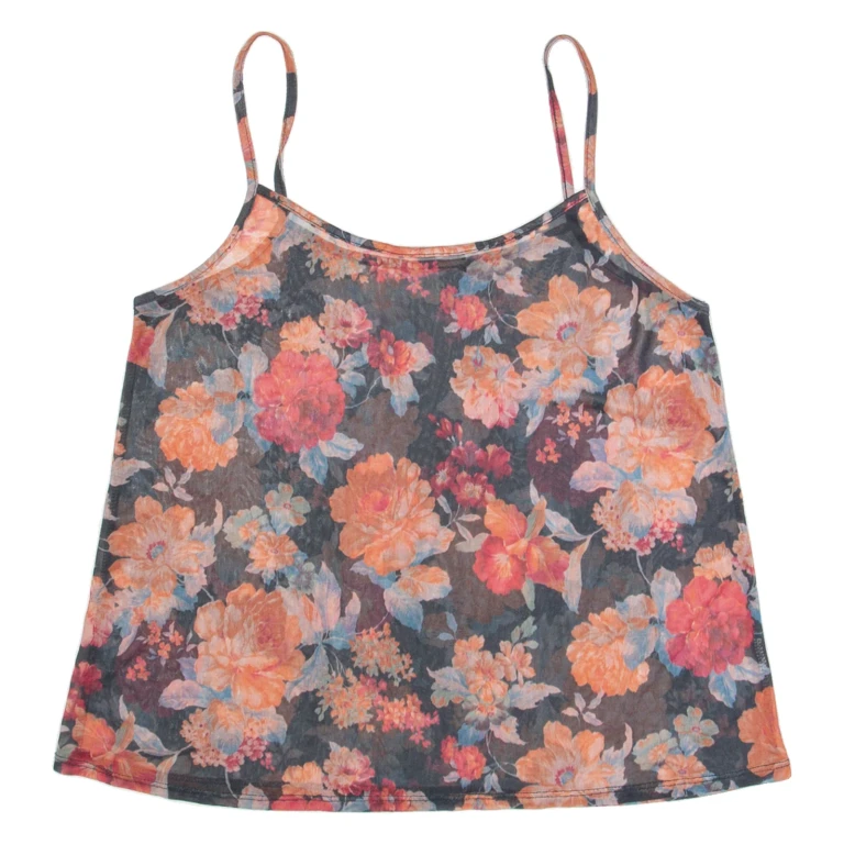 Mesh Womens Camisole Top Blue V-Neck Sleeveless Floral M