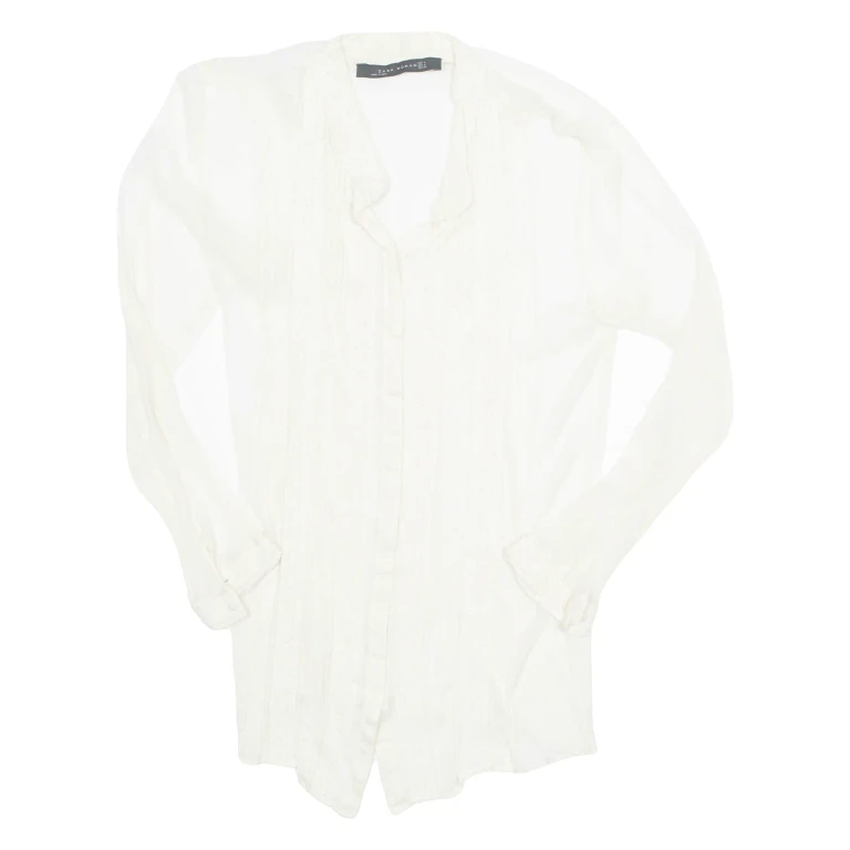 ZARA Sheer Womens Shirt Beige Long Sleeve M