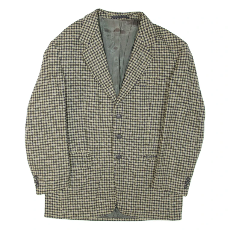 Mens Blazer Jacket Green Houndstooth L