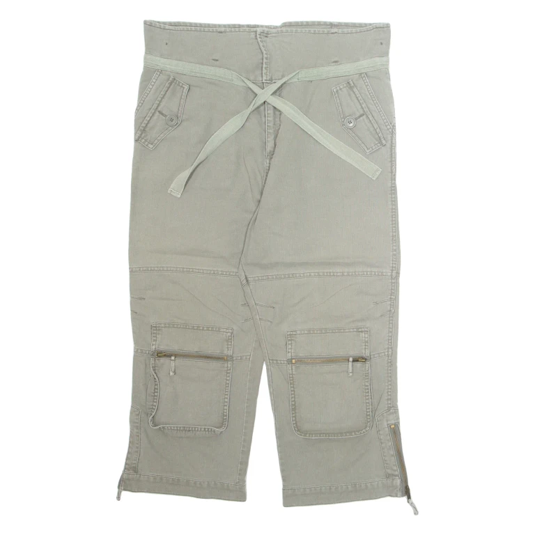 AUTHENTIC 3/4 Cargo Mens Trousers Green Loose Wide-Leg W34 L24