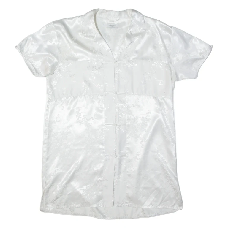 ISADORA Oriental Inspired Womens Shirt Dress White Floral Knee Length M