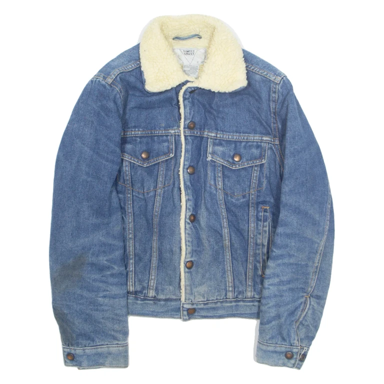 SANTEE STREET Mens Sherpa Lined Denim Jacket Blue 90s S