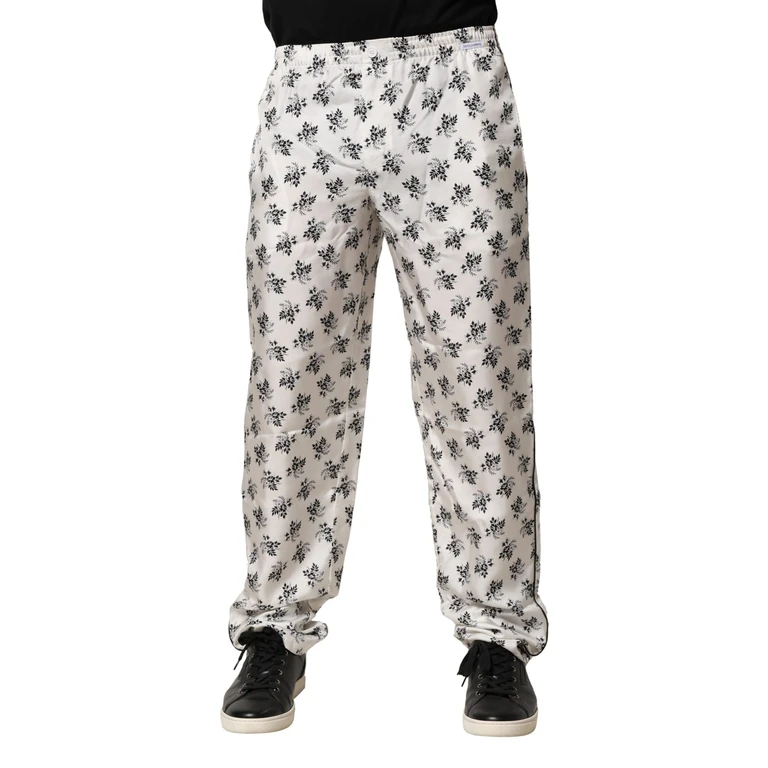 Dolce & Gabbana White Floral Silk Casual Lounge Pants - Men