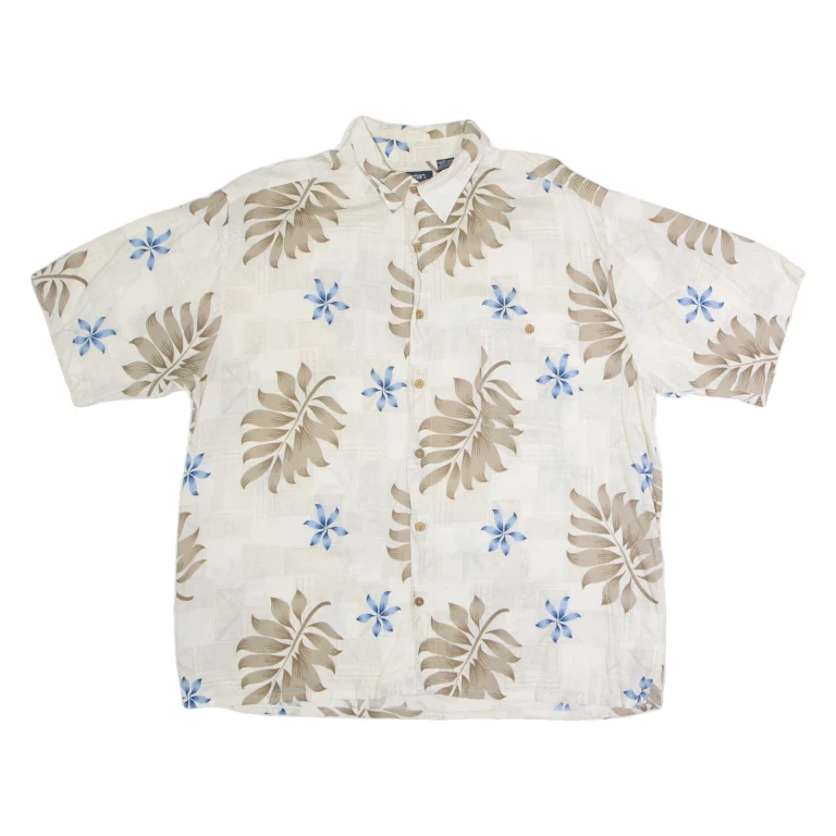 PURITAN Mens Hawaiian Shirt Beige Viscose Floral XL