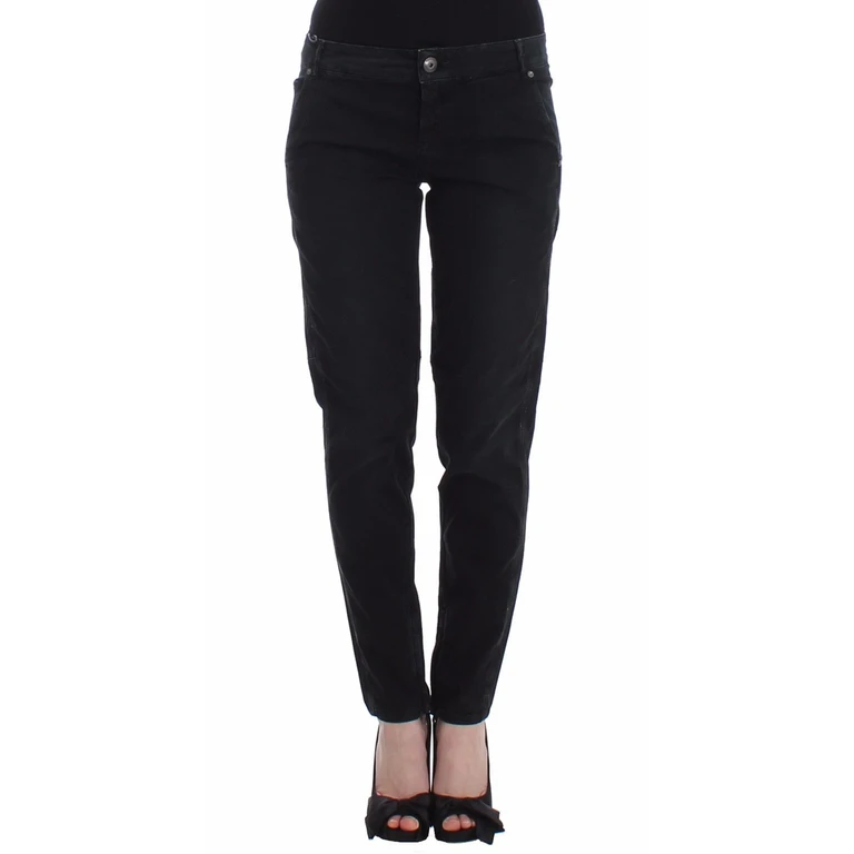 Blue Slim Jeans Denim Pants Skinny Leg Straight Black Cotton - Women