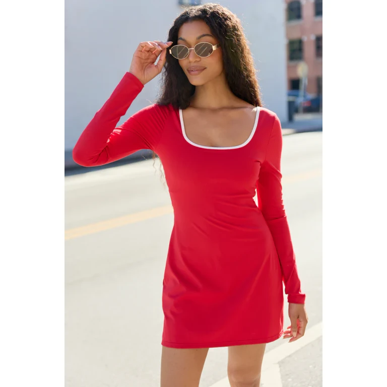 Chasing Victory Cherry Red Long Sleeve Active Dress