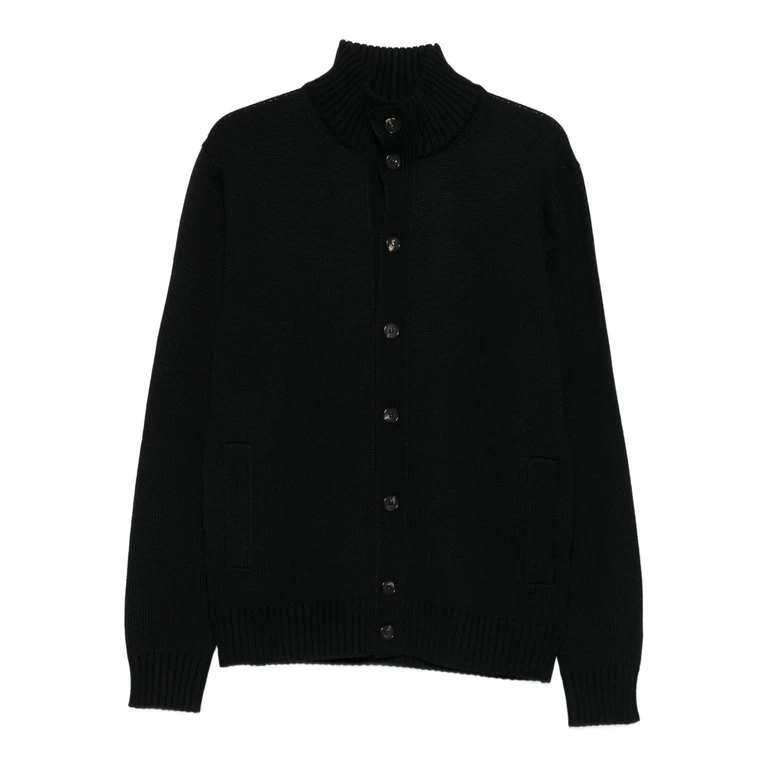 High-neck Button-fastening Cardigan