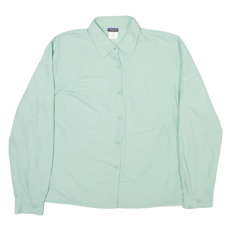 PATAGONIA Womens Plain Shirt Green Nylon Long Sleeve UK 12