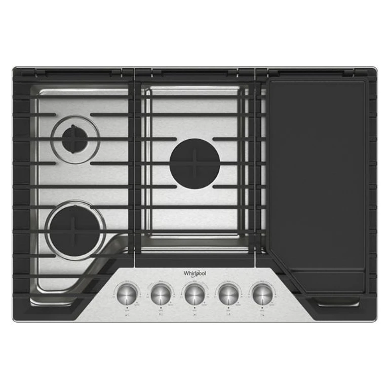 30 in. Gas Cooktop with 2-in-1 Hinged Grate to Griddle in Stainless Steel