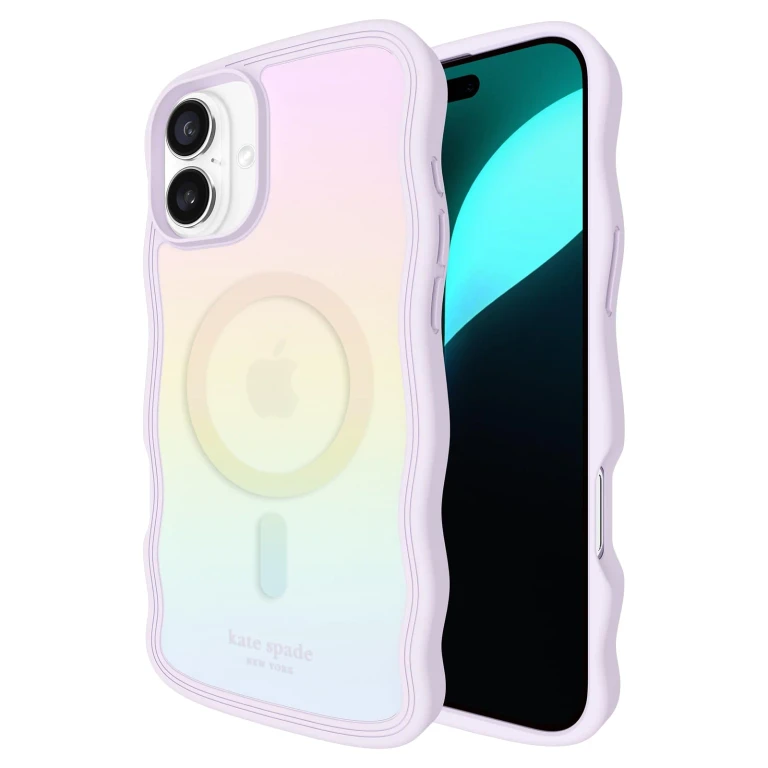 new york iPhone 16 Plus case - Compatible with MagSafe -Designer Phone Case - Wavy Opal Iridescent