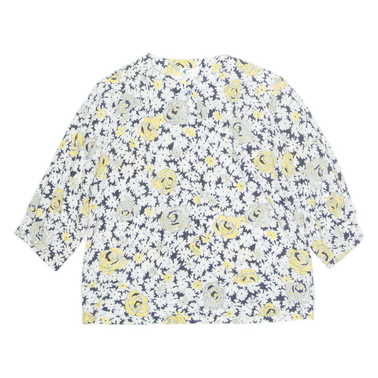 Womens Printed Blouse Yellow 3/4 Sleeve Floral M