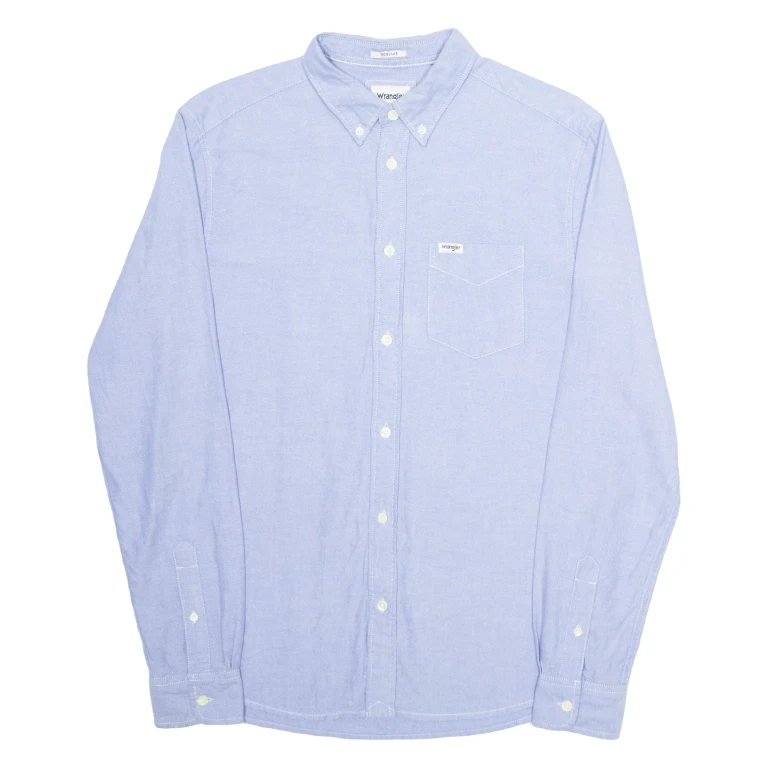 WRANGLER Regular Mens Plain Shirt Blue Long Sleeve S